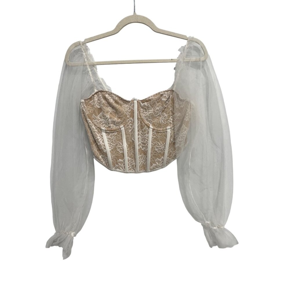 Sheer Corset Top Size Large Floral Lace Romantic Babydoll Balloon Coquette